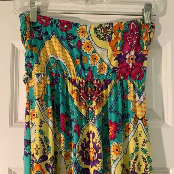 Forever 21 Strapless Maxi Dress Size Medium Bright Bold Paisley Floral Print - Picture 4 of 4